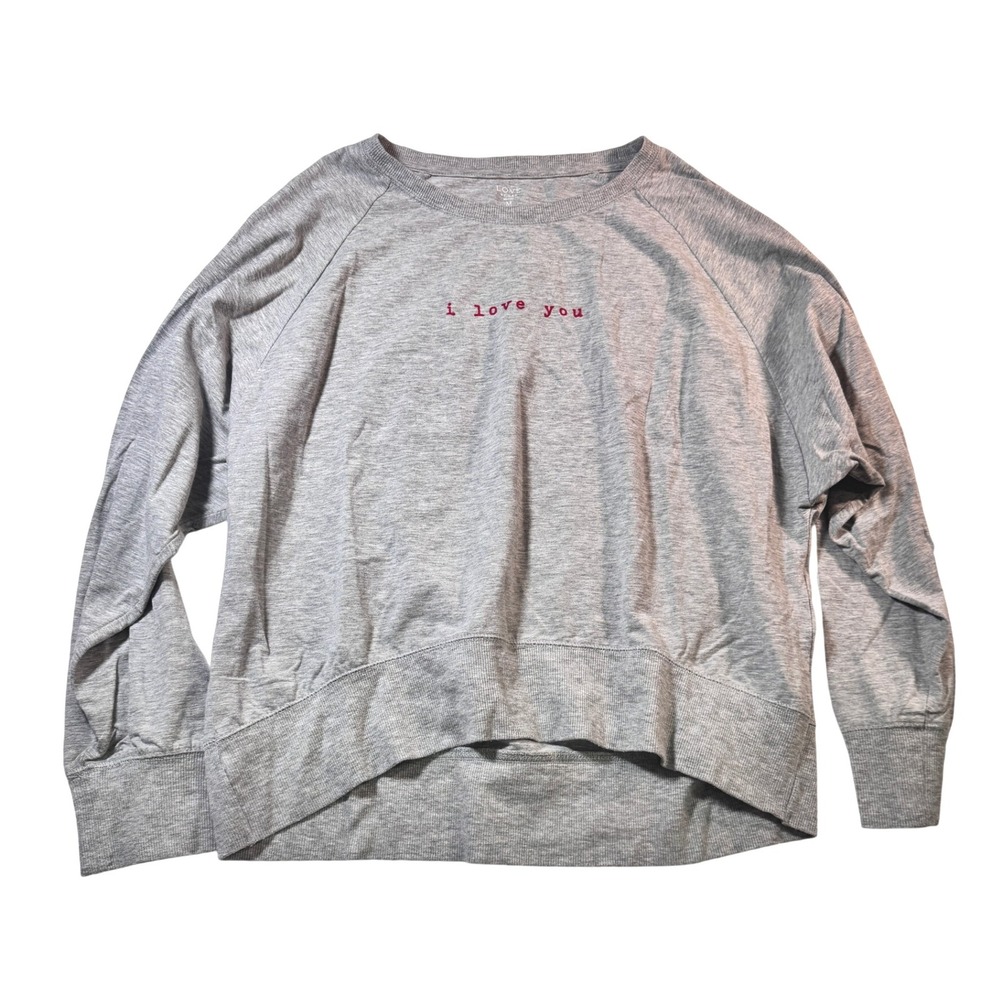 Love‎ by Gap Grey Embroidered I Love You Sweatshirt Pullover Crewneck Medium
